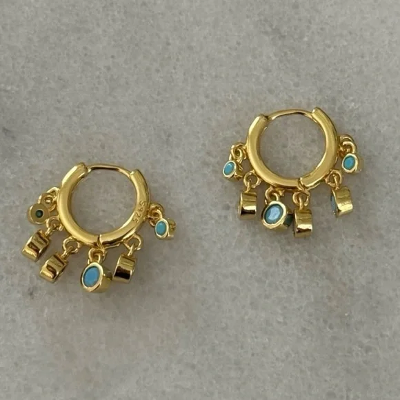 Gold Turquoise Crystal Fringe Tassel Huggie Hoop Earrings 

Brand New - Picture 4 of 4